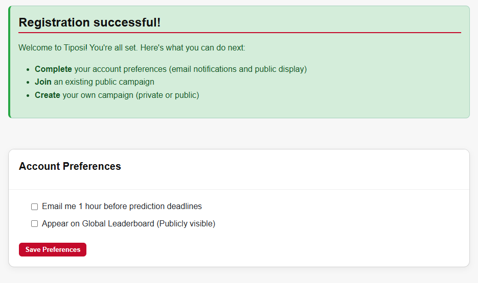 Registration Successful on Tiposi